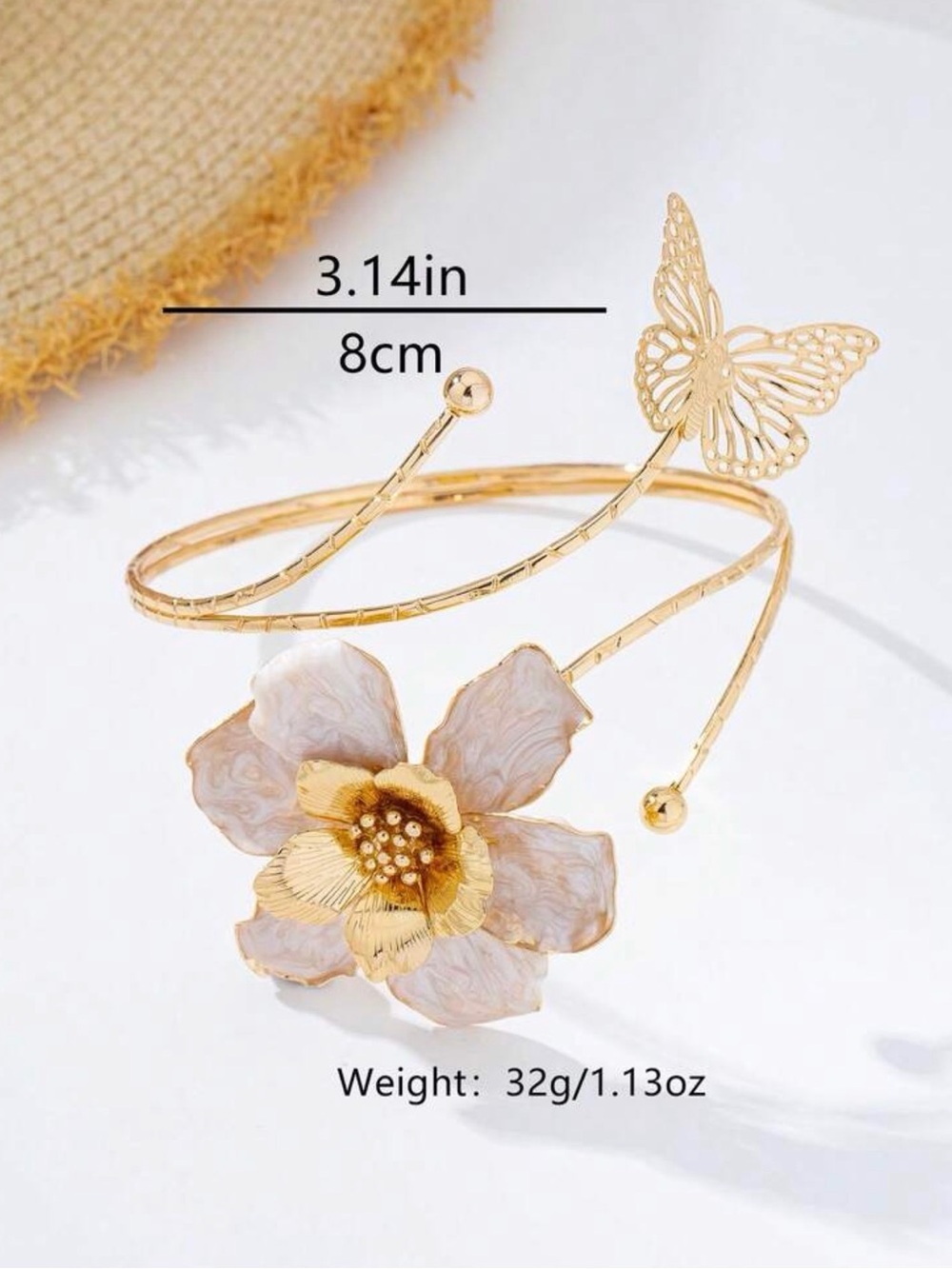 🦋 Floral Butterfly Arm Cuff Bracelet | Gold Tone Statement Jewelry - Picture 3 of 3
